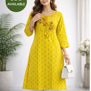 Stylish Yellow Embroidered Kurta Set with White Bottom