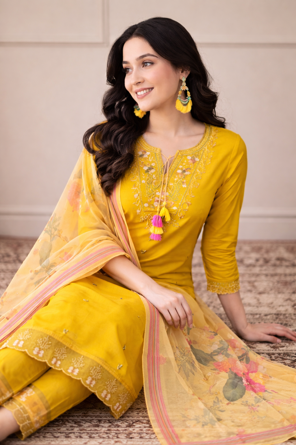 chitrarekha pretty women kurta set β embroidered cotton & silk β yellow β daily wear chitrarekha pretty women kurta set β embroidered cotton & silk β yellow β daily wear