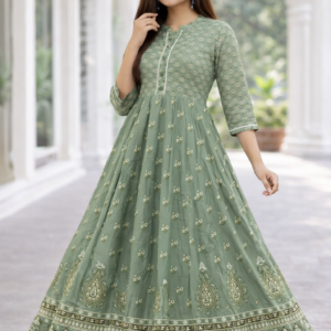 Premium Sage Green Anarkali Kurti for Women | Elegant Ethnic Party & Festive Wear Gown