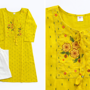 Stylish Yellow Embroidered Kurta Set with White Bottom