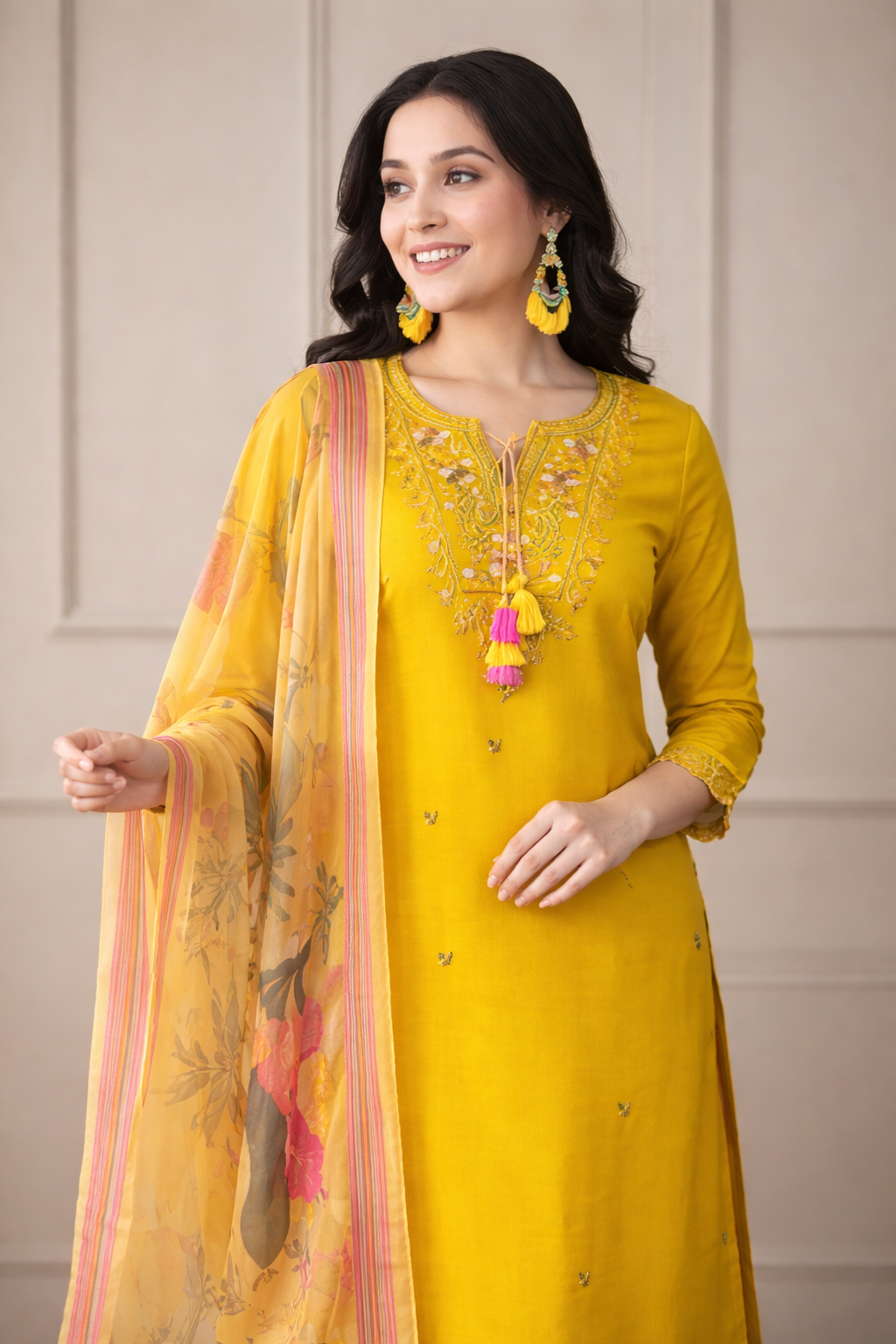 chitrarekha pretty women kurta set β embroidered cotton & silk β yellow β daily wear chitrarekha pretty women kurta set β embroidered cotton & silk β yellow β daily wear