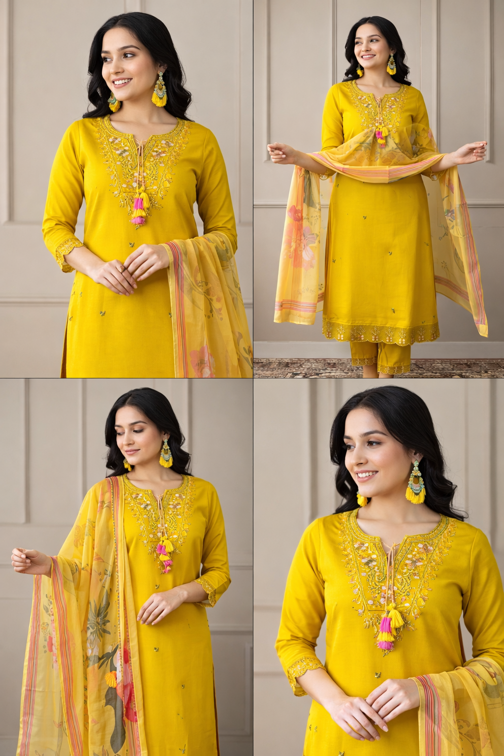 chitrarekha pretty women kurta set β embroidered cotton & silk β yellow β daily wear chitrarekha pretty women kurta set β embroidered cotton & silk β yellow β daily wear