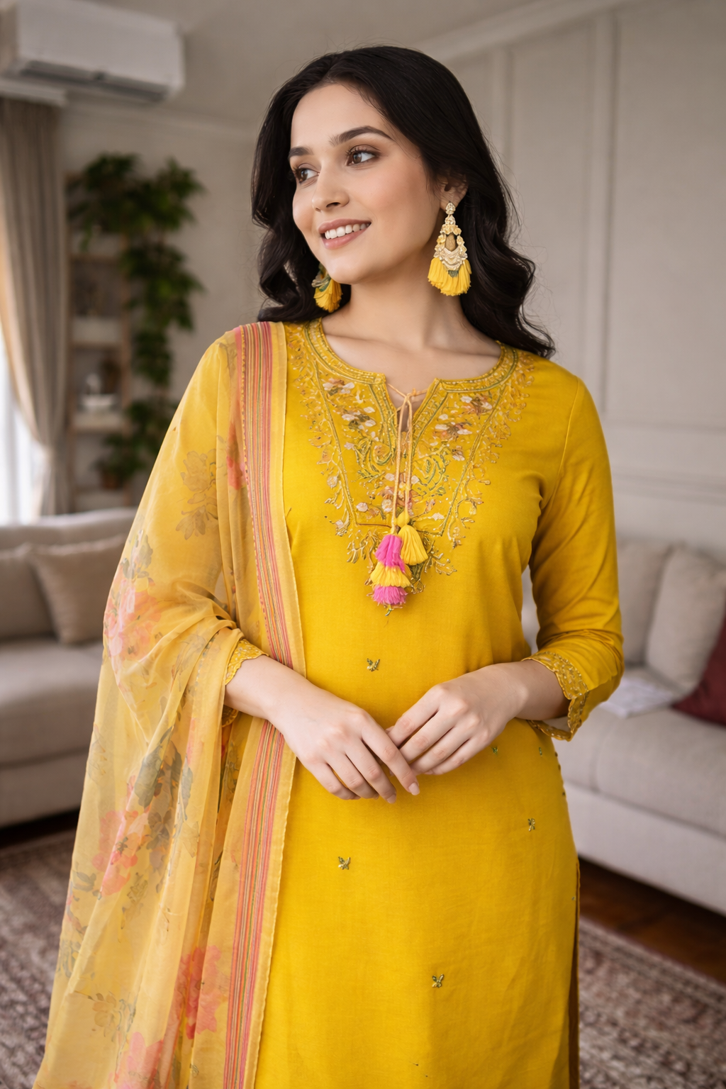 chitrarekha pretty women kurta set β embroidered cotton & silk β yellow β daily wear chitrarekha pretty women kurta set β embroidered cotton & silk β yellow β daily wear
