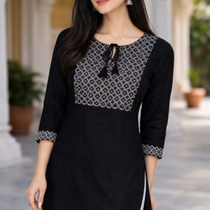 Black Designer Embroidered Kurti for Women – Elegant Daily & Festive Wear (Single Piece)