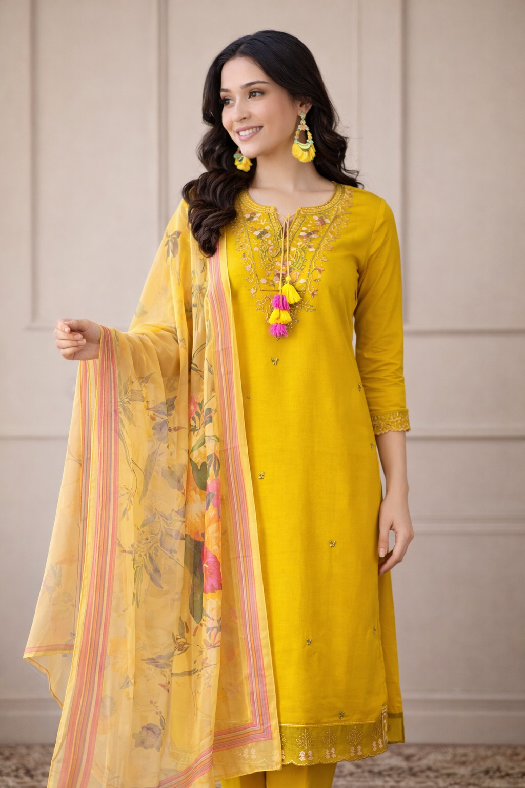 chitrarekha pretty women kurta set β embroidered cotton & silk β yellow β daily wear chitrarekha pretty women kurta set β embroidered cotton & silk β yellow β daily wear
