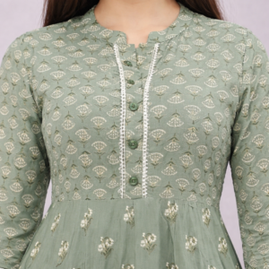 Premium Sage Green Anarkali Kurti for Women | Elegant Ethnic Party & Festive Wear Gown